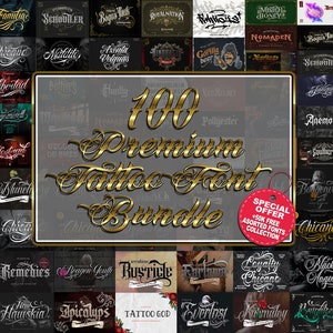 100+ Premium Tattoo Font Bundle – Blackletter & Calligraphy Fonts for Tattoos, Logos, Cricut, Procreate, Photoshop and More