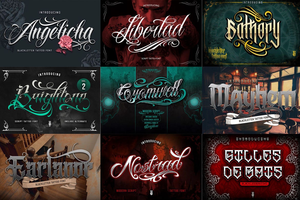 Tattoo Font Bundle: 100+ Blackletter \u0026 Calligraphy Fonts (OTF, TTF) Digital  Download. - Etsy, image size:1170x780