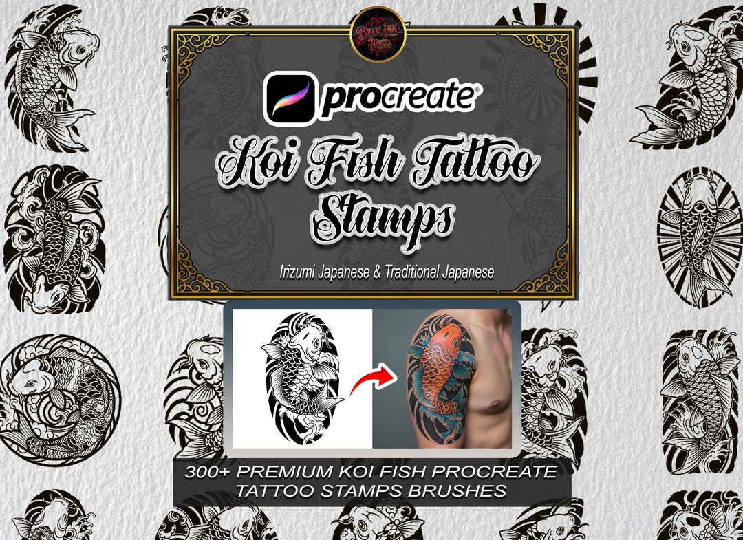 Koi Fish Tattoo Stamps, Irezumi Japanese Brushes (procreate, Commercial ...