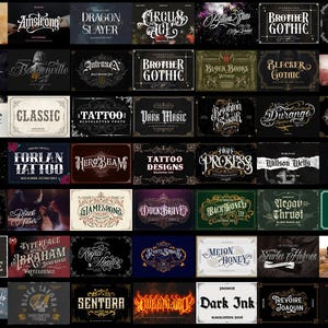 50 Premium Tattoo Fonts Bundle 15, Custom tattoos design, Logo Fonts, Black Letter Calligraphy, Photoshop Font, Procreate Font