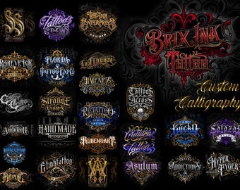 Logo Maker, I Will Draw Custom Logo Lettering, Monogram, Tattoo shop logo, TShirt design, Gothic Blackletter Font Custom Calligraphy