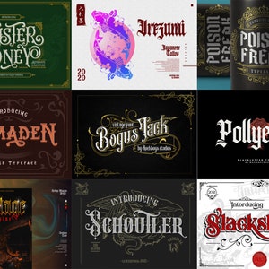 40 Premium Tattoo Fonts Bundle 3 | T-Shirt Print | Logo Font | Black Letter Calligraphy | Photoshop Font | Procreate Font