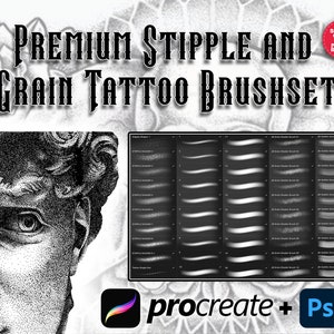 50 Tattoo Brushes for Procreate & Photoshop | Stipple and Grain Shading Brush Set | Dotwork, Texture, Ink and Vintage Style Art