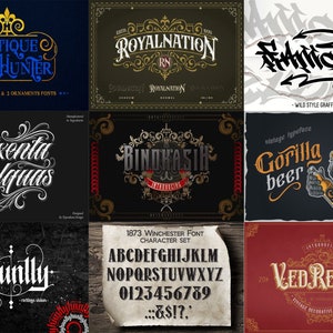 10 Premium Tattoo Fonts Bundle 2 | T-Shirt Print | Logo Font | Black Letter Calligraphy | Photoshop Font | Procreate Font