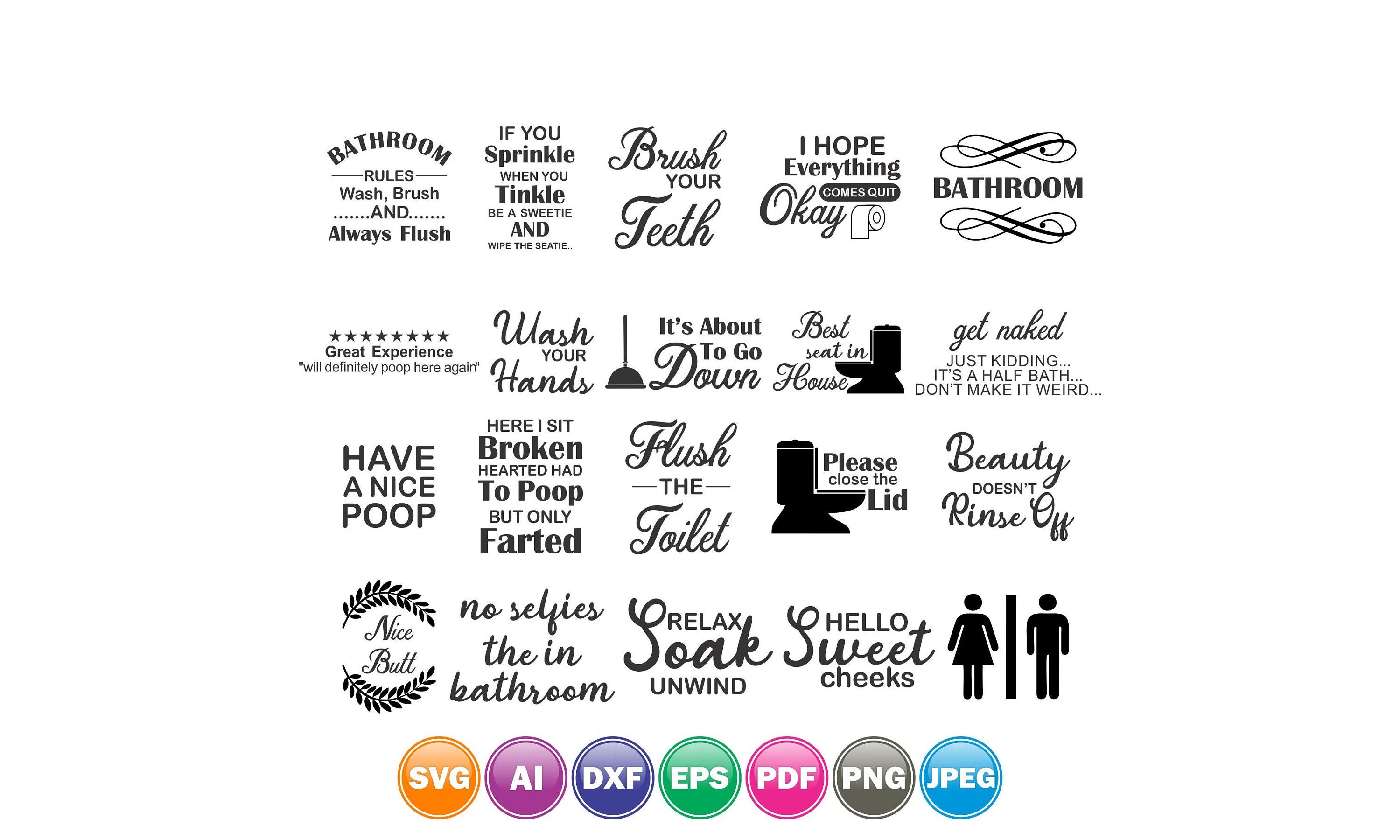 Funny Bathroom Words - Etsy Funny Bathroom Words - Etsy
