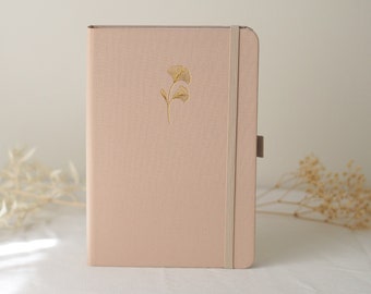 A5 anteckningsbok med prickar i guldfolie och linne, present till kreativ vän