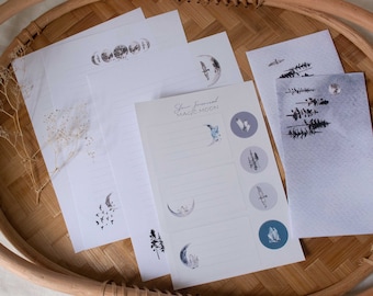 Brevskrivset Moon Mountain_ DIGITAL NEDLADDNING/Linjerat brevpapper och kuvert/Handskrivna brev/Brevvän/Snigelpost/Skrivbrevset