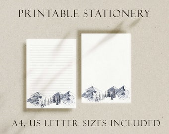 Nedladdningsbart brevpapper för snöiga berg, linjerat och blankt brev/brevvän/snigelpost/digitalt brevpapper