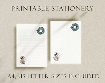 Nedladdningsbart brevpapper för jul, julklappar Linjerat och blankt brev/ Reservoarpenna/Brevvän/ Snigelpost/ Digitalt brevpapper