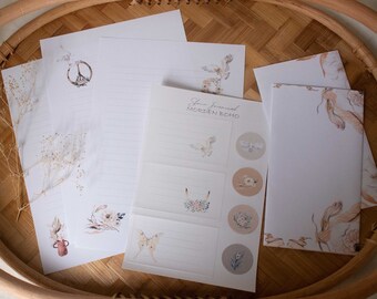 Modernt bohemiskt brevskrivarset_ DIGITAL NEDLADDNING/Linjerat brevpapper och kuvert/Handskrivna brev/Brevvän/Snigelpost/Skrivbrevset