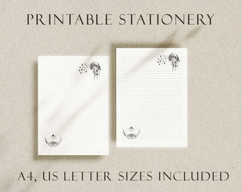 Downloadable Mystical Forest Letter Writing Paper, Lined and blank letter sheets/ Fountain pen/Penpal/ Snail mail/ Digital Stationery A4