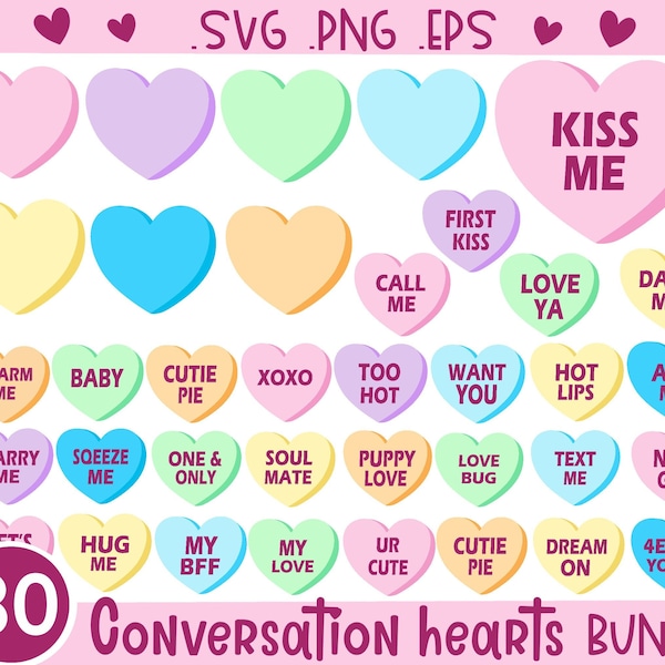 80 Conversation Heart Bundle , PNG, Digital Download, Commercial Use, Transparent Background