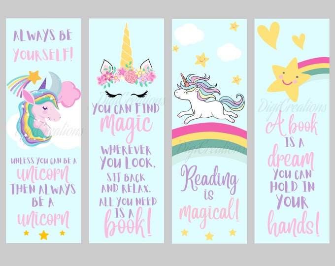 Printable Unicorn Bookmark Instant Digital Download 4 Printable Unicorn ...