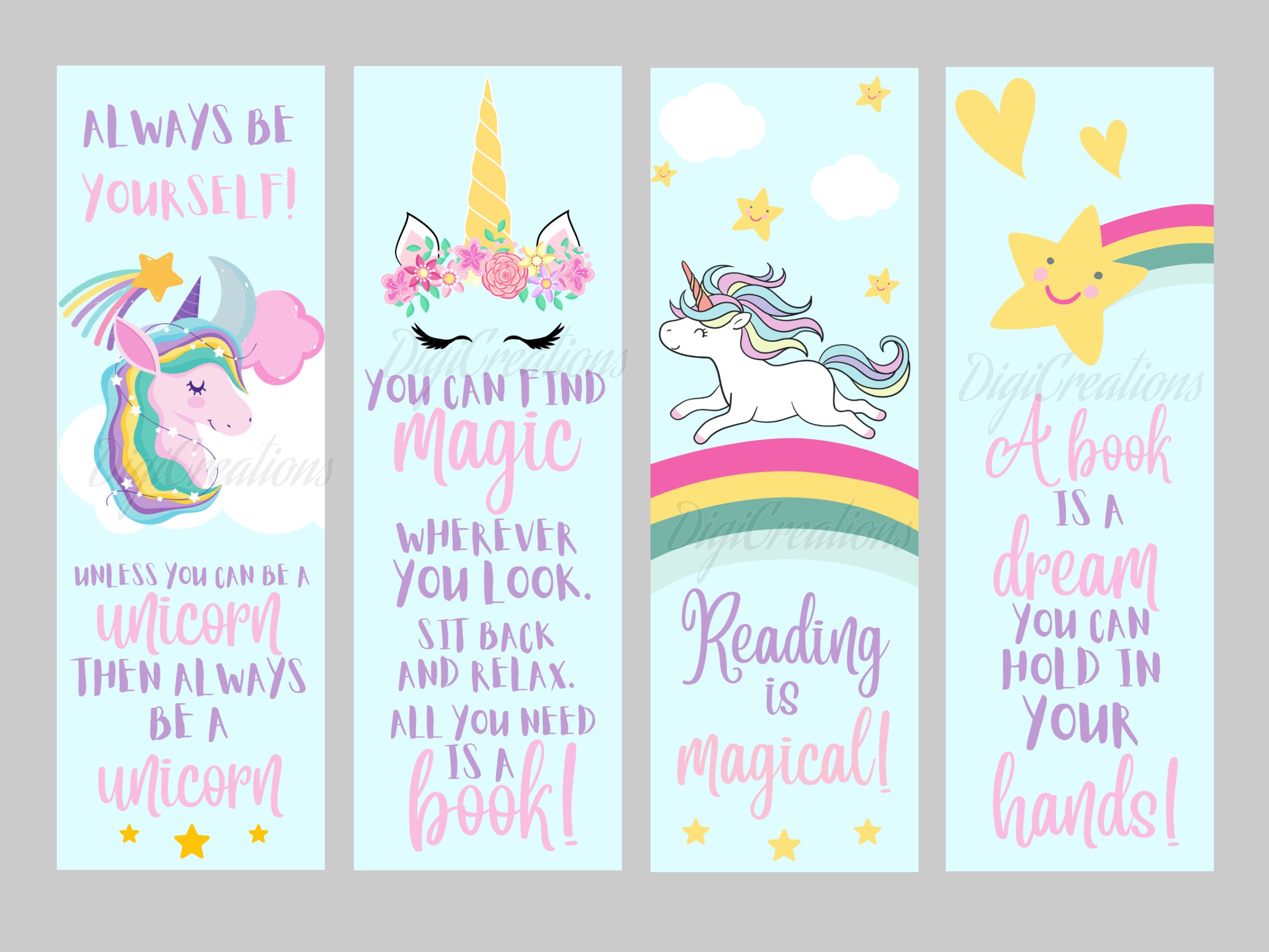 printable unicorn bookmark instant digital download 4 etsy