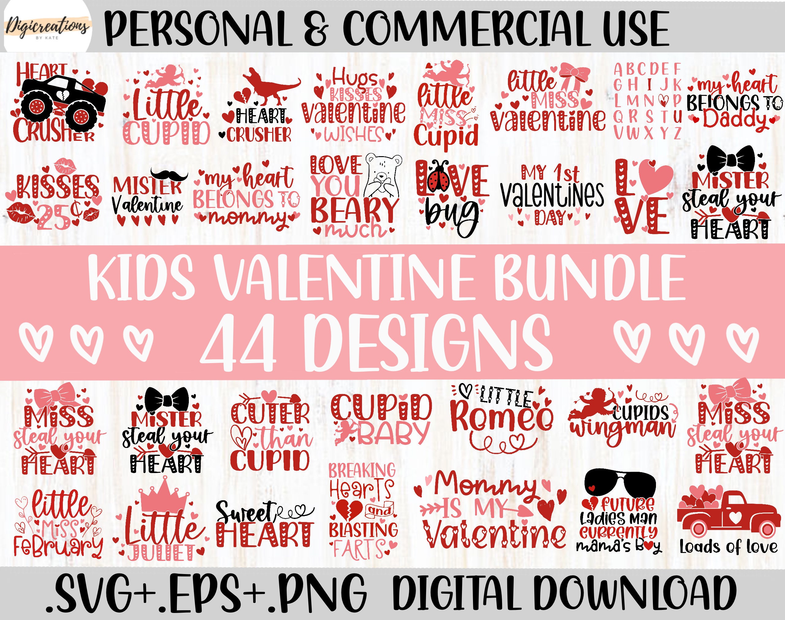 Valentine Svg Kids Valentine Svg Bundle Valentine's Day | Etsy