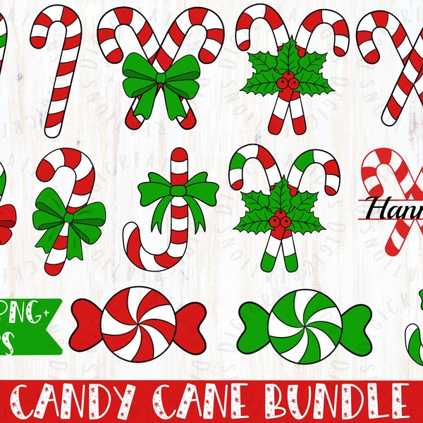 Candy Cane SVG, Candy Canes Clipart, Candy Cane with Bow, Christmas SVG Clipart, Bonbons, Bonbons, Vacances, Menthes, Menthe poivrée, PNG, eps bundle