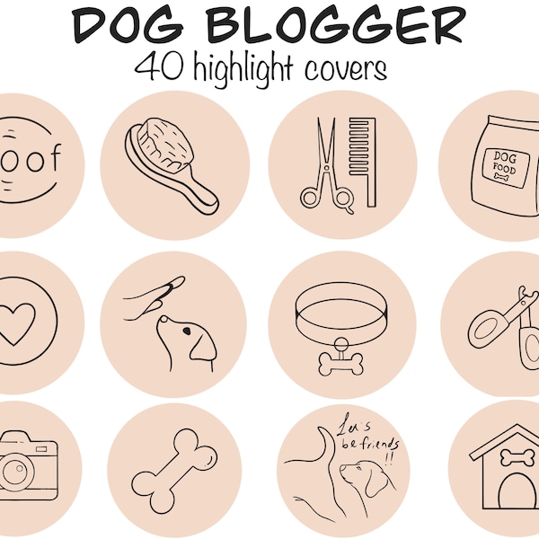 40 Dog Instagram highlight covers - Minimal , Pet highlights  - Instagram story highlight covers , social media icons, handdrawn, dog icons