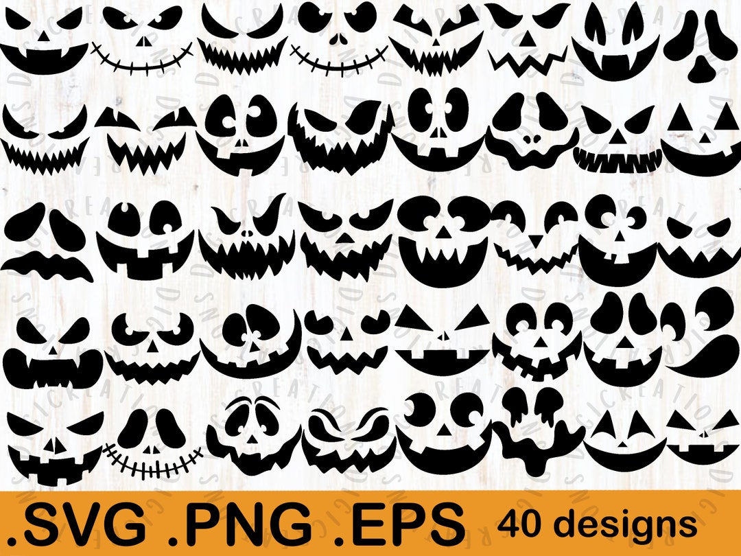 PUMPKIN CARVING SVG Bundle of 40 Pumpkin Carving Stencil pumpkin Face ...