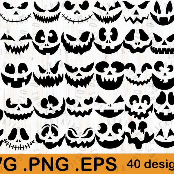 PUMPKIN CARVING SVG| Bundle of 40 pumpkin carving stencil |pumpkin face svg ,cool pumpkin designs,jack o lantern, pumpkin carving faces easy