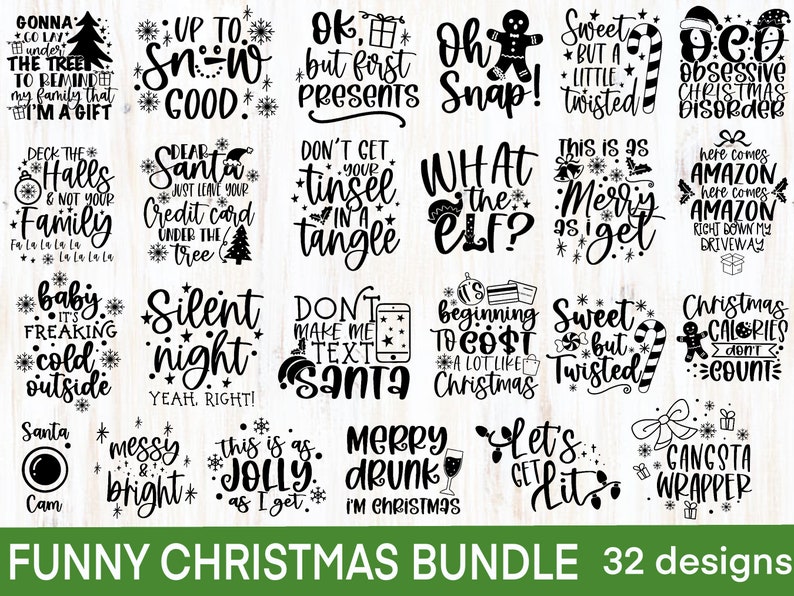 32 Funny Christmas Quotes SVG Bundle Silhouette Christmas - Etsy