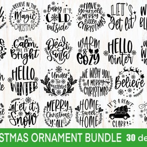 Christmas Ornament Svg Bundle, Hand lettered Svg, Christmas Svg, Believe Svg, Christmas Cut File, Christmas Scene Svg, Round Ornament Svg