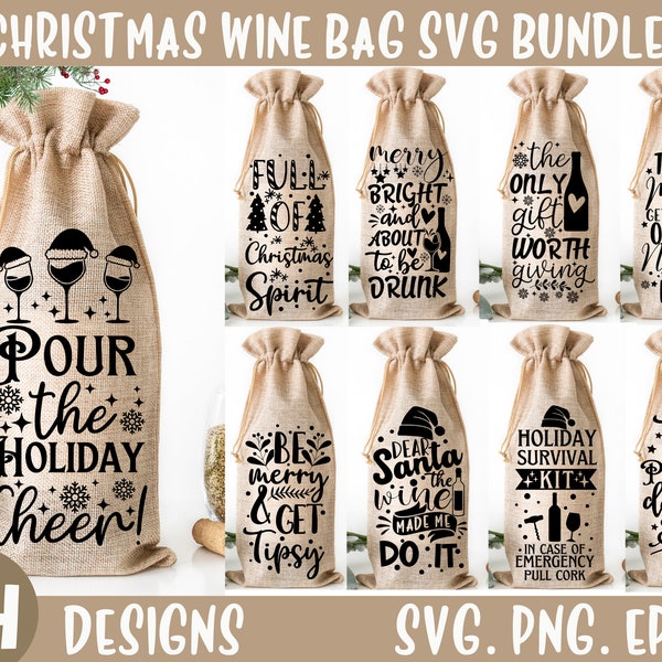44 Sac de vin de Noël SVG Bundle, PNG bundle, Christmas wine svg, Wine svg, Wine bundle svg, Christmas png, Funny svg, Wine bag svg