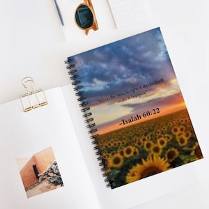 Inspirational Spiral Notebook, Sunflower Journal, Motivational Writing Pad, Gift for Students, Bible Verse Notebook, Quotes Diary