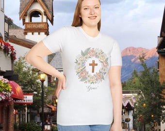 Camiseta Grace Script con flores de primavera / Camiseta floral de fe cristiana