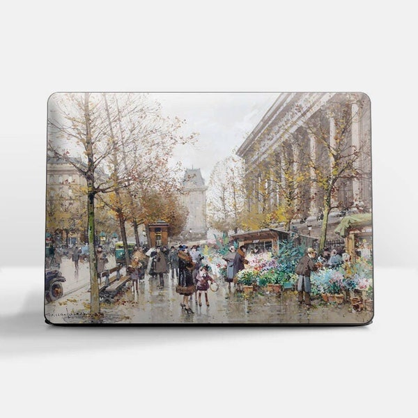 Laptop skin (Custom size). Eugène Galien-Laloue, "Flower Market". Laptop cover, HP, Lenovo, Dell, Sony, Asus, Samsung etc.