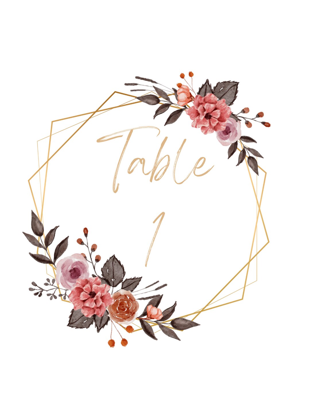 Printable Table Numbers - Wedding Table Number, Pink and Gold Table ...