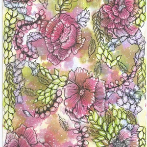 Flowers- 5.5&quot; x 8.5&quot; Watercolor and Ink Painting on Cold Press Paper