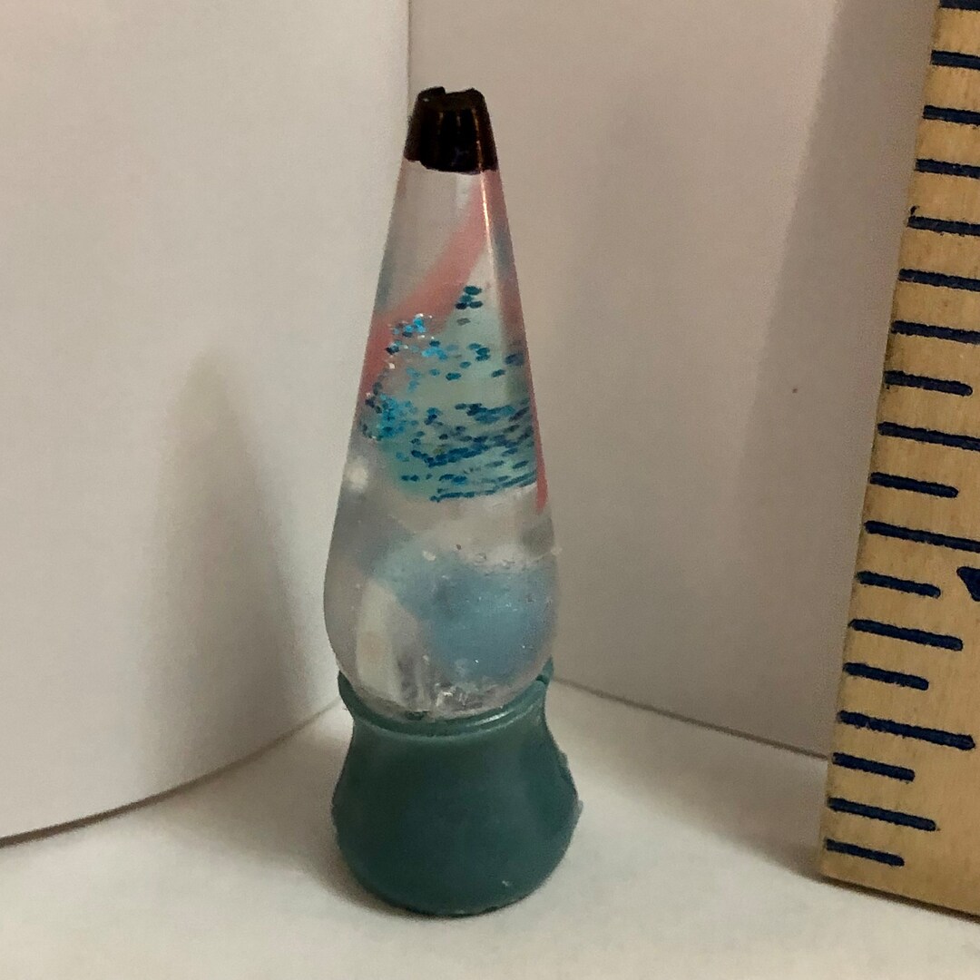 Mini Lava Lamp Hand Made Resin, 2 Tall, Perfect for Barbie, Blue Base