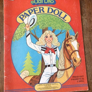 Western Barbie Paper Doll Book, Whitman, 1982, 2 Dolls, 4 Pages of Outfits, 1 Horse, 10&quot; x 13&quot;, Uncut