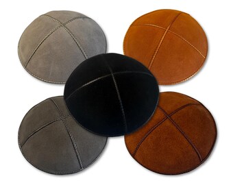 Single Black Suede Kippah Size 6.3in (16cm - Medium) Soft Comfortable Yarmulke Men
