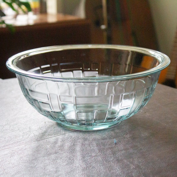 Pyrex Block Pattern Bowl - 325 Clear Aqua Blue Tint - Mixing Bowl 2.5 Liter - Vintage Gift