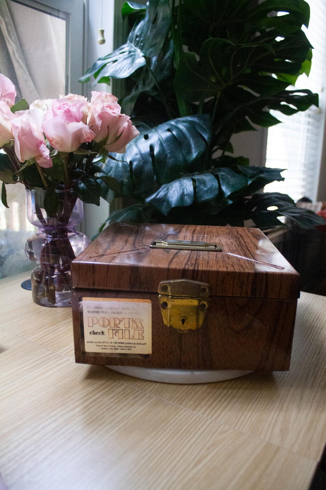 Vintage Porta-file Locking Check File Box | Mid-century Faux Woodgrain ...