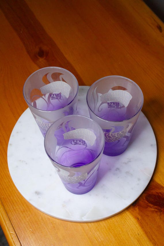 Vintage Purple Haze Frosted Glass Set – Retro 70s Psychedelic