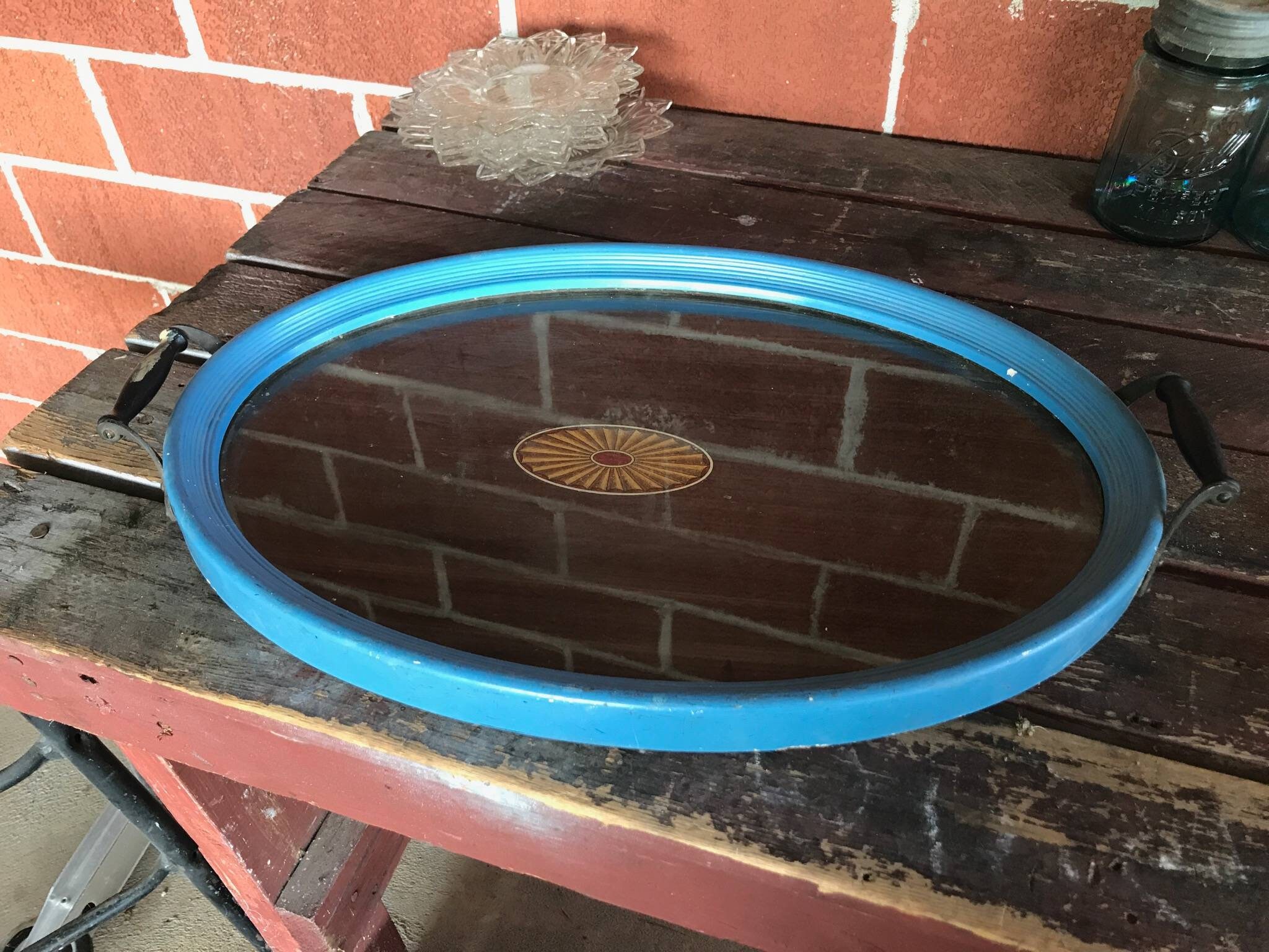 Vintage Turquoise serving tray Etsy