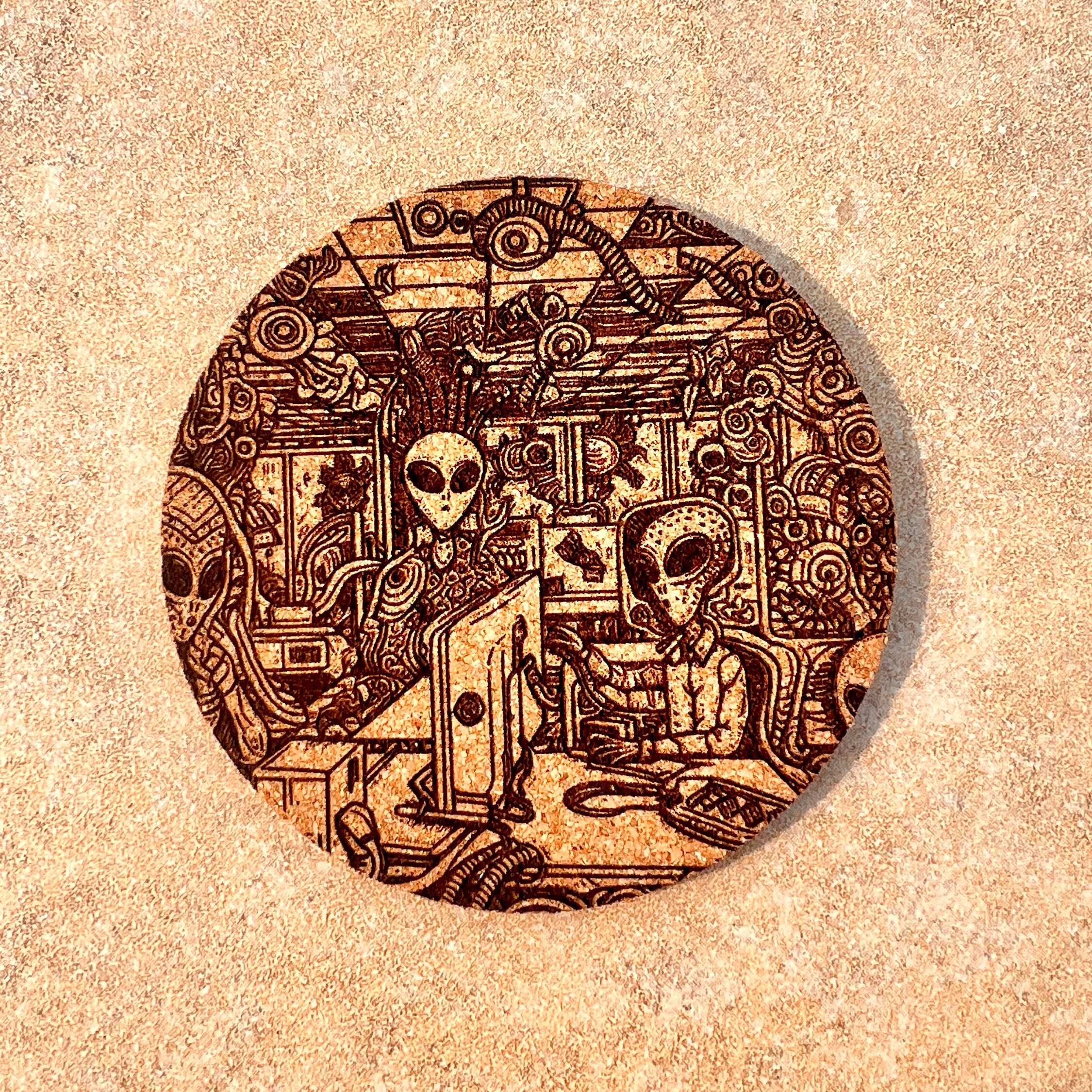 Laser Engraved Alien Cork Material Drink Coasters set of 4 - Etsy