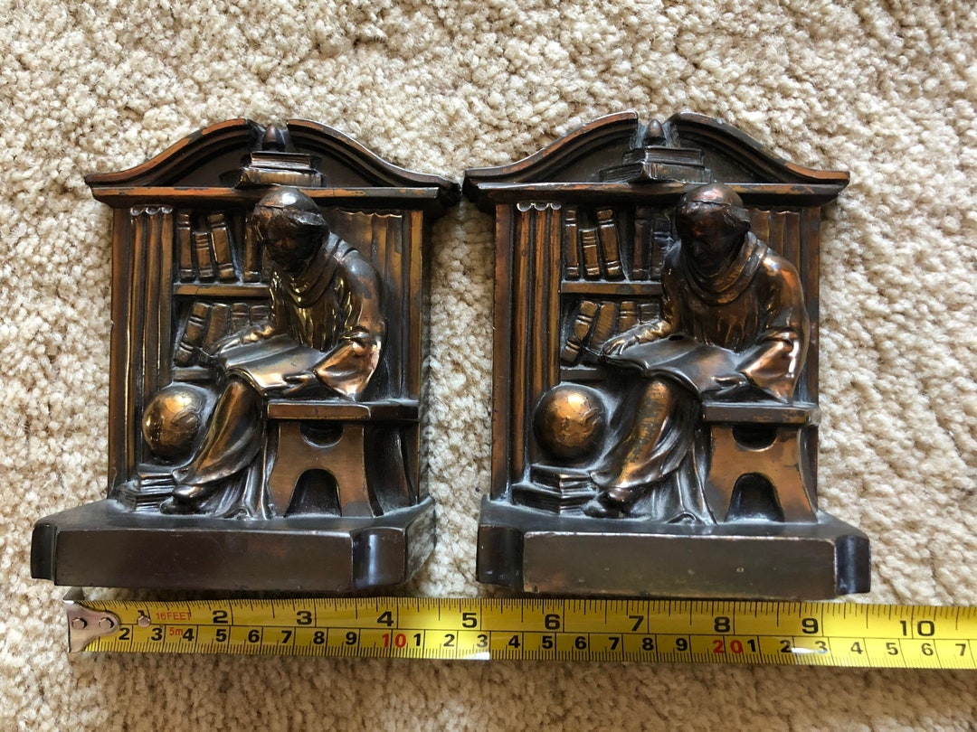 Vintage Brass Monk Bookshelf Bookends Etsy