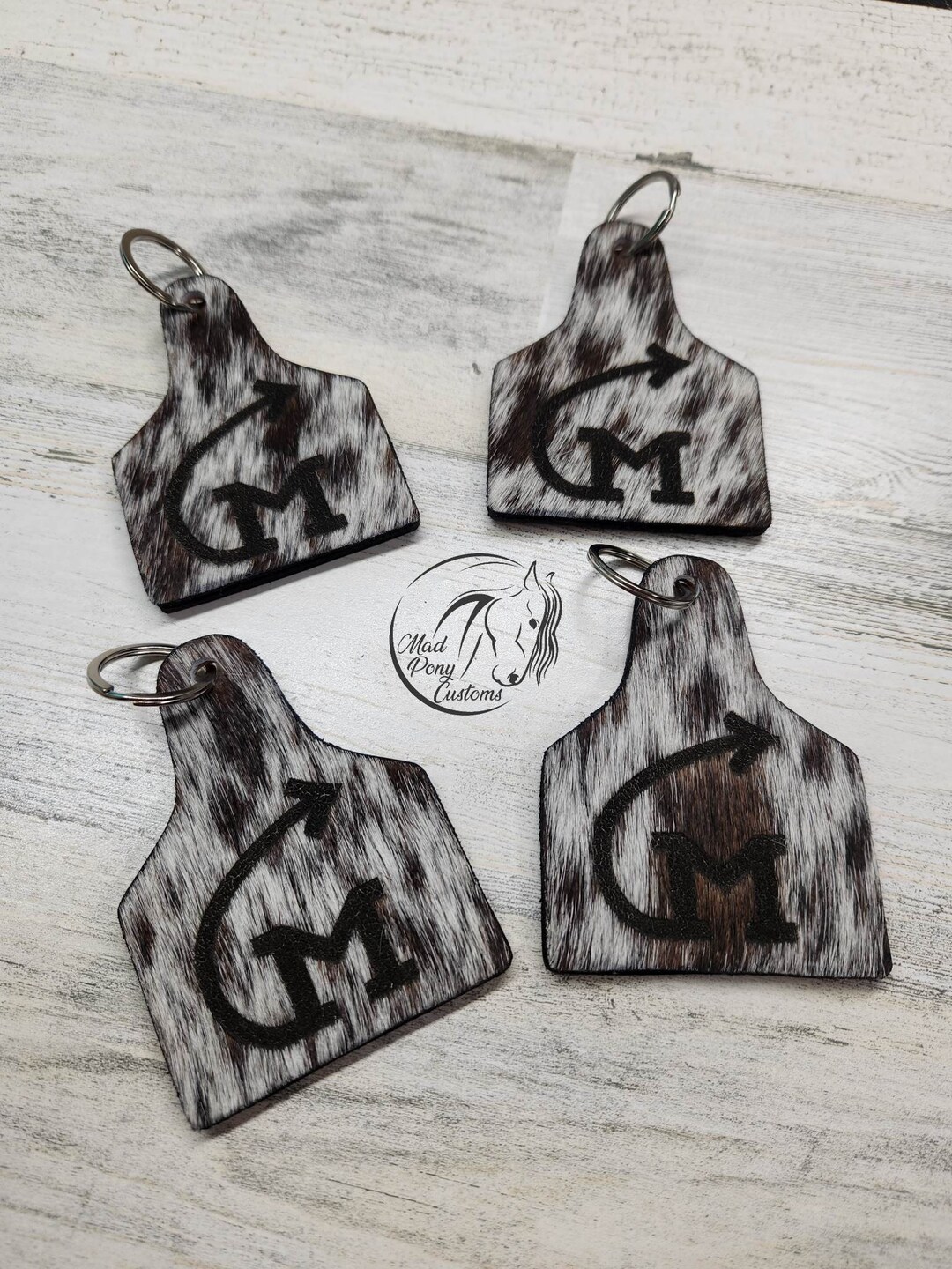 Cowhide Cow Tag Keychain Etsy