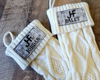 Cowhide branded Christmas Stocking