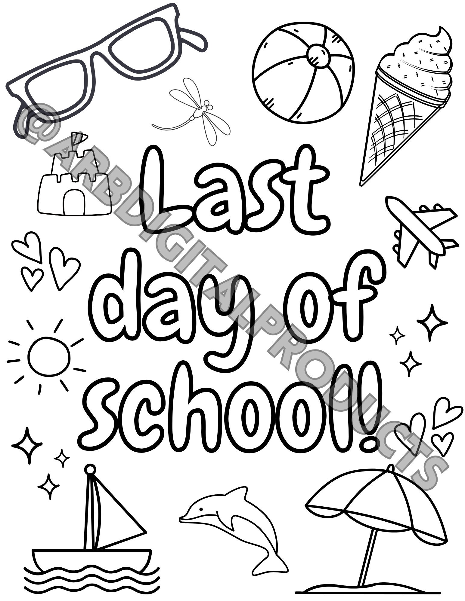 Last Day of School Printable Coloring Page Digital File, Download ...