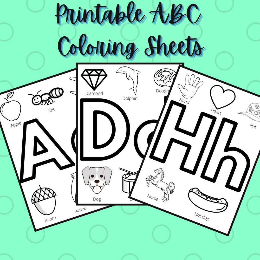Printable abc coloring sheets alphabet coloring worksheet etsy