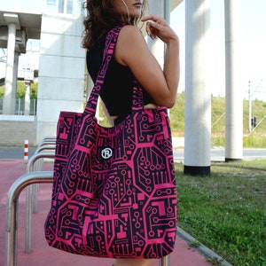Anunnaki Integrated Circuit Maxi Bag - Grand tote bag noir & rose XXL