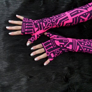 Mittens Women's Fingerless Gloves Anunnaki Integrated circuit Black and pink