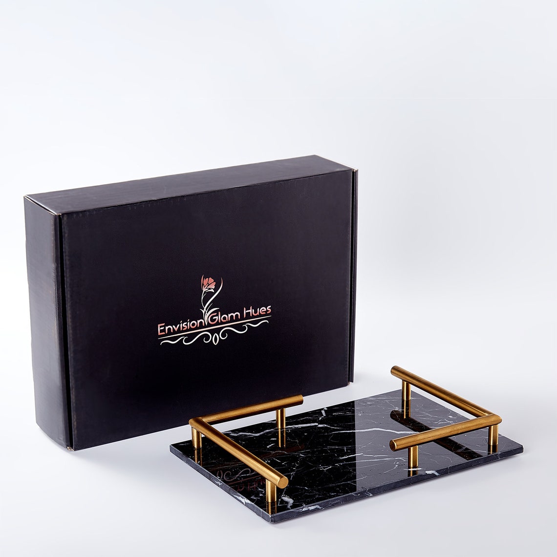 Black Marble Tray for Vanity with Gold Handles Perfume Tray Etsy