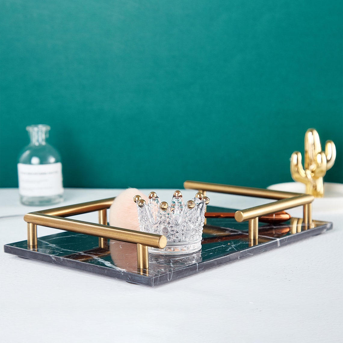 Black Marble Tray for Vanity with Gold Handles Perfume Tray Etsy