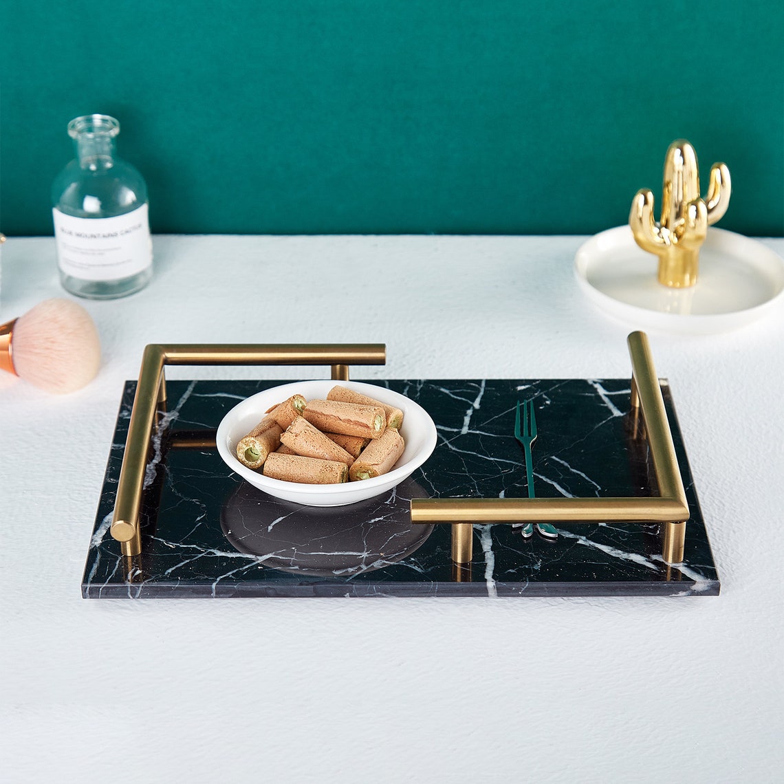 Black Marble Tray for Vanity with Gold Handles Perfume Tray Etsy