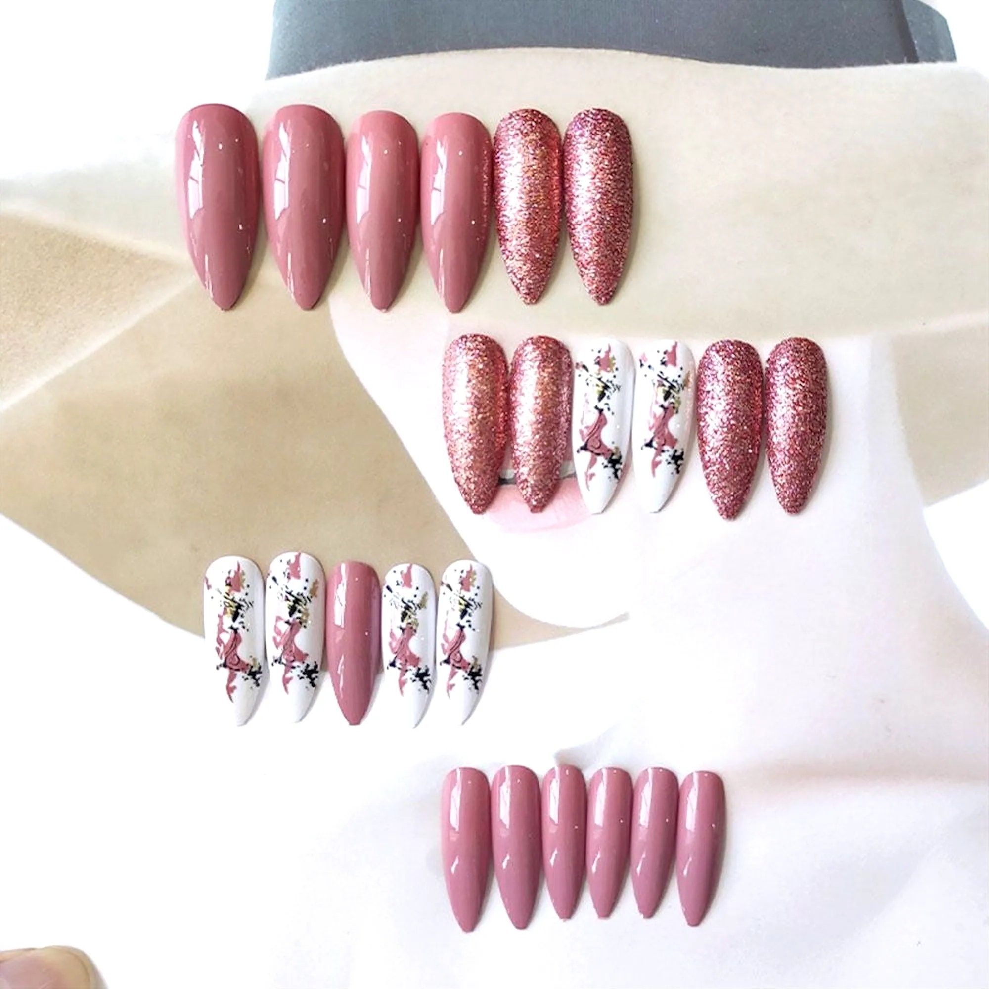 Marble Fake Nails 24 Pcs Fake Almond Nails Short Press on - Etsy